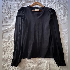 Nation Ltd Ladies Black Top Long Full Sleeves Gathered Shoulder Elastic Cuff